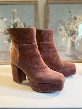 Chinese Laundry Velvet Platform Ankle Boots — Rose Brown
